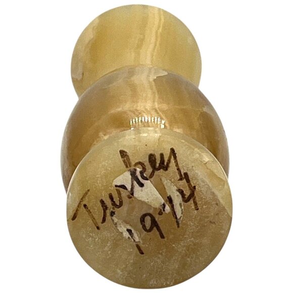 Vtg Turkish Carved Marble Onyx Stone Short Stem Vase Amber Tones Decor 5.5" Tall - Picture 6 of 8